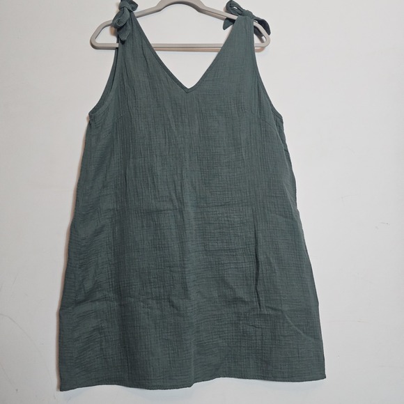 Cupshe Dresses & Skirts - Cupshe Olive Cotton V-Neck Mini Dress with Tie Straps Large Gauzy Sundress